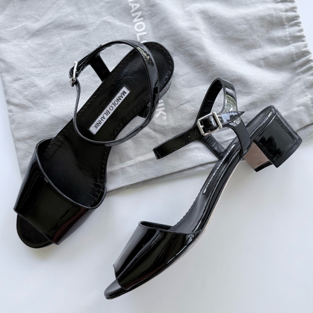 Manolo Blahnik Affian Sandal in Black Patent Leather 39 / 8 - Picture 2 of 16